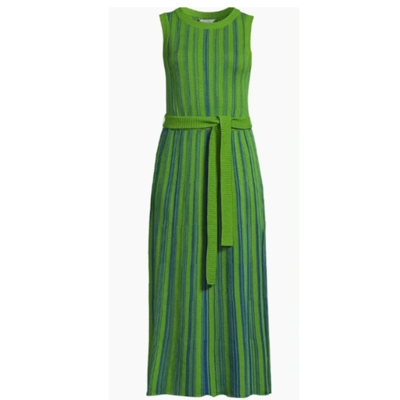 Misook Sleeveless Soft Ribbed Knit Belted Maxi Dress Green Blue Striped Size XL - Picture 10 of 11